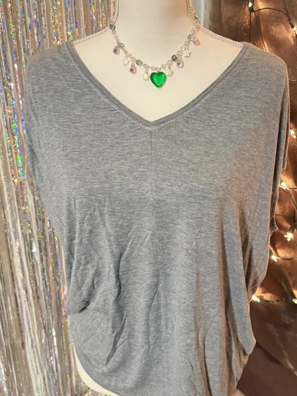 White House Black Market Grey V-Neck Short Sleeve Top